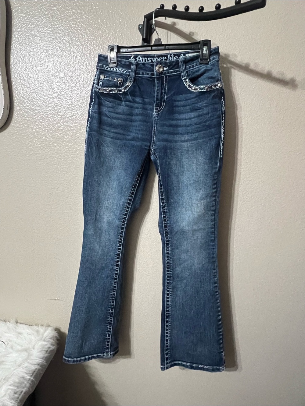 Answer Me sz-9 Denim Women's Mid-Rise Dark Blue Bootcut Jeans.